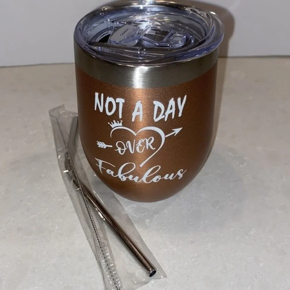 Not a Day Over Fabulous! 4 Pcs Insulated Stainless Steel Tumbler Lid Straw Brush